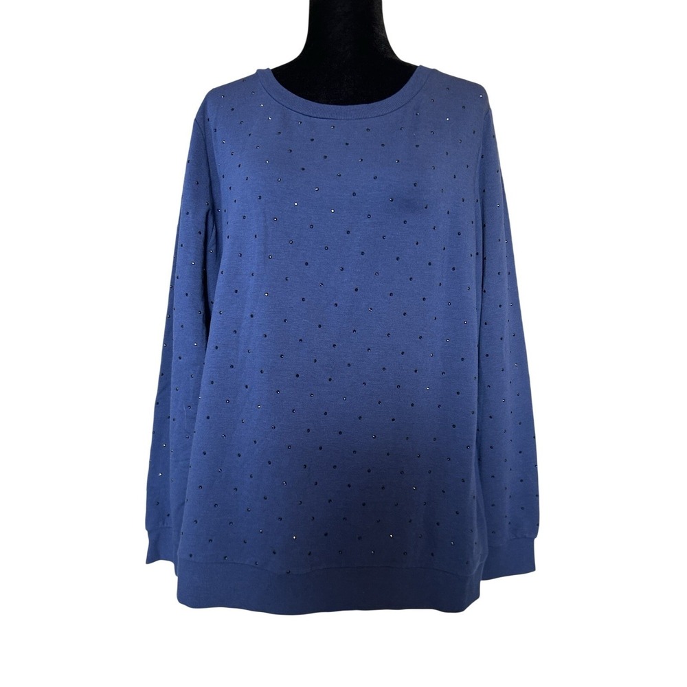 NWOT Susan Lucci Navy Blue Rhinestone Incrusted Crew Sweatshirt Size XL